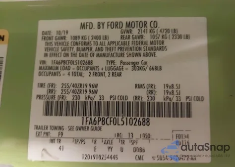 2020 Ford Mustang Gt Premium Fastback из США, поврежденный, VIN 1FA6P8CF0L5102688